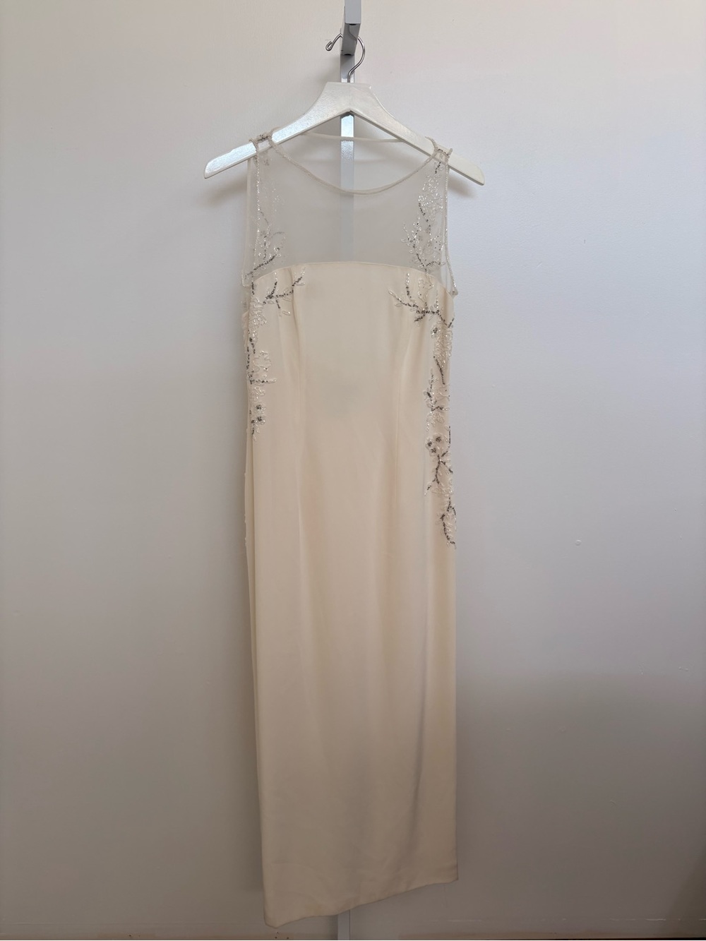 Ivory Sheer Yoke Beaded Maxi Dress